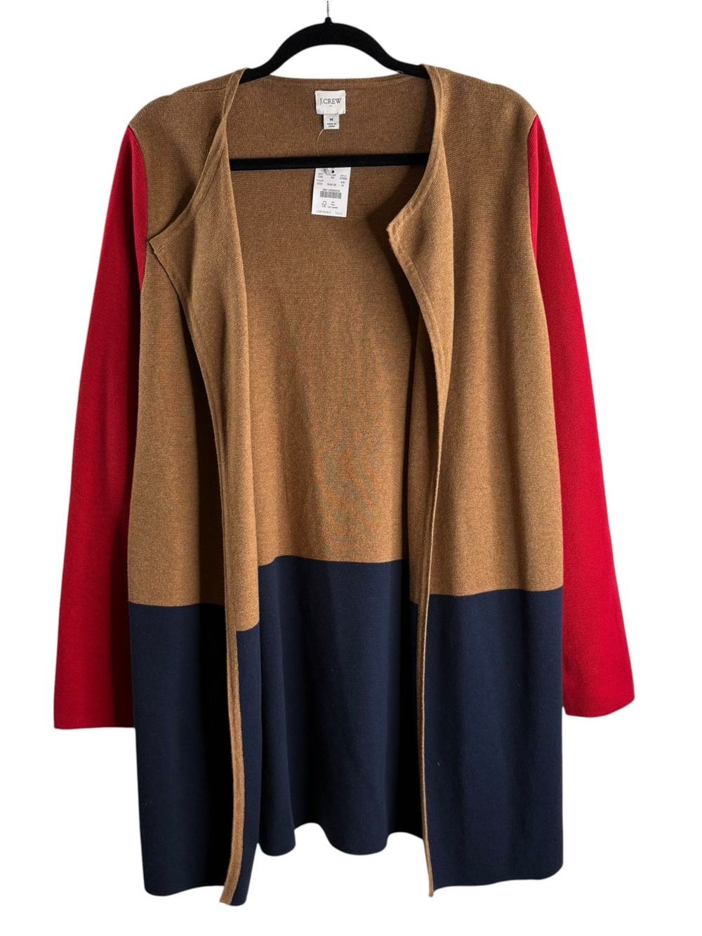 J. Crew Colorblock Open-Front Women's Sweater Cardigan Red, Camel, Navy $108